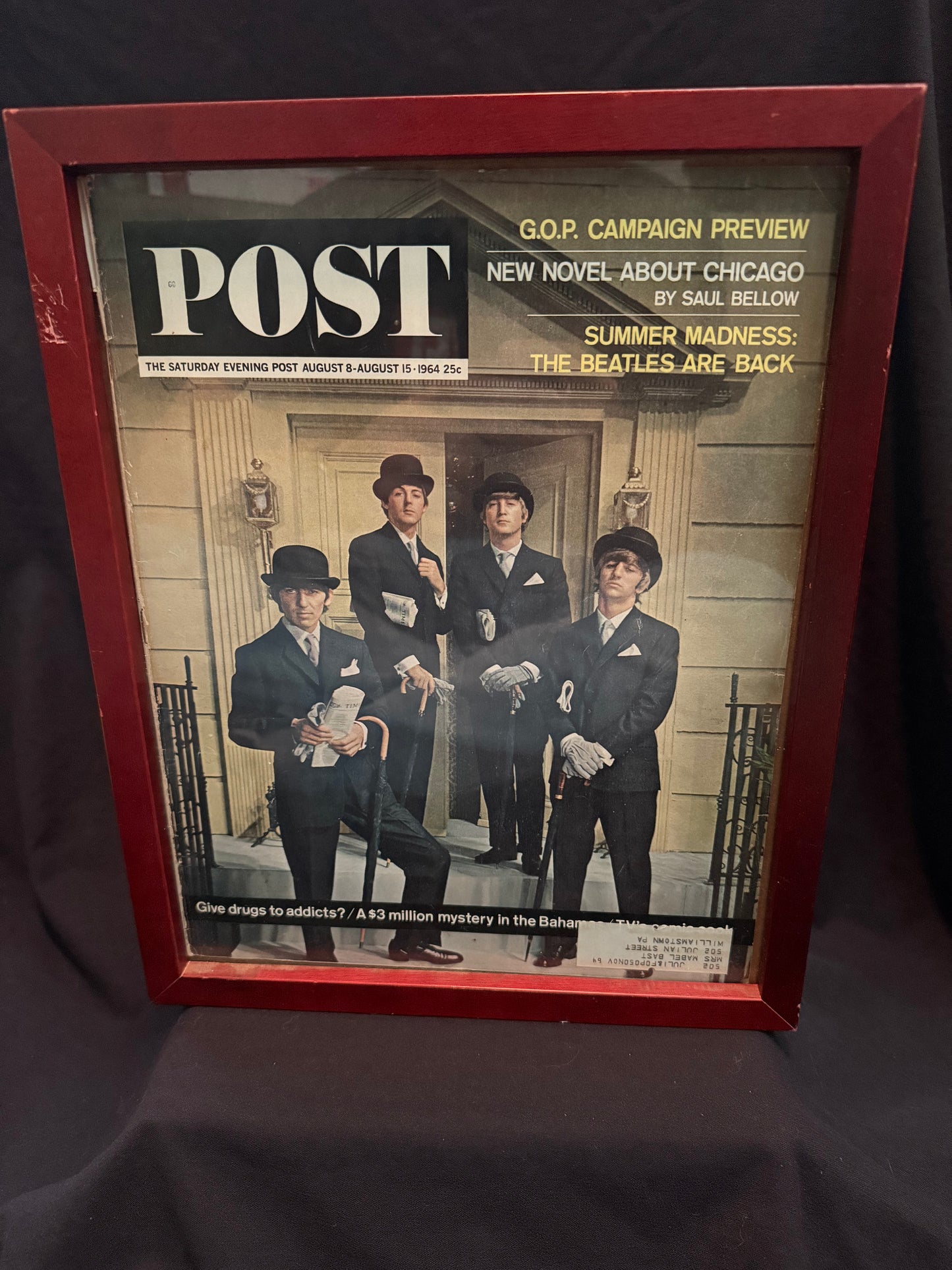 Vintage framed Post magazine featuring The Beatles